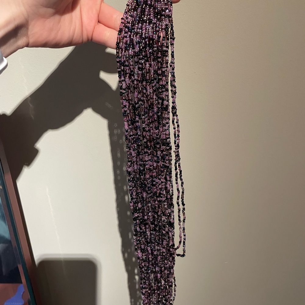Purple multi-strand beaded long necklace